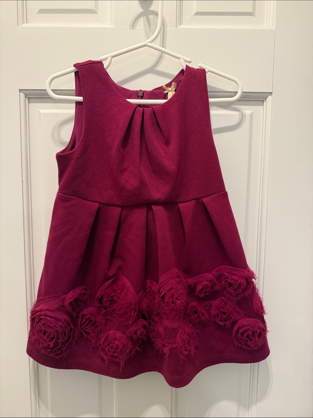 Girls Burgundy Floral Hem Party Dress